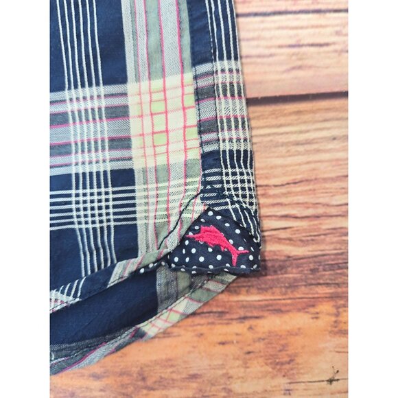 Tommy Bahama Mens XL Blue Plaid Shirt 88% Cotton 12% Silk Blend - Picture 8 of 9